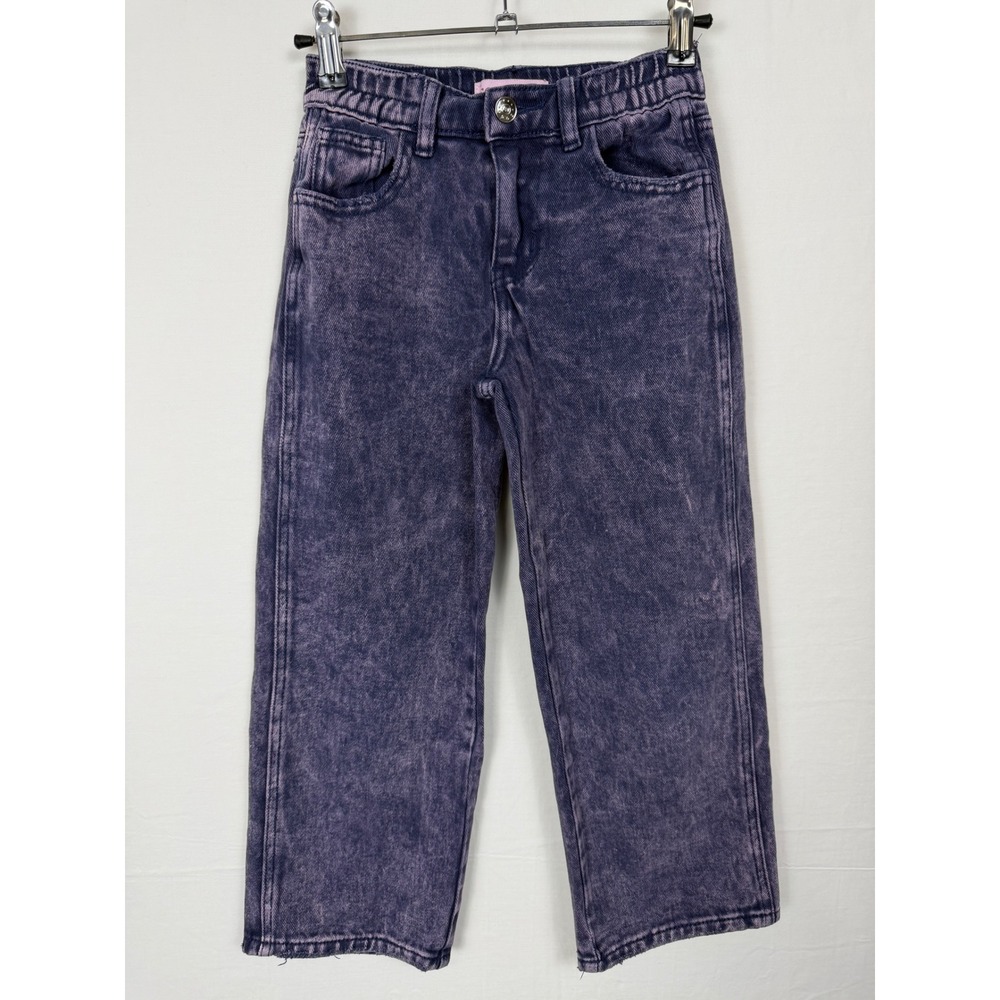 Gogo Star Acid Wash Jeans Kids Size 8 Lavender Straight Leg Elastic Waist
